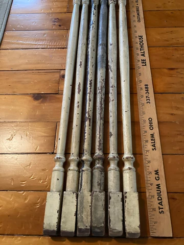 6 Mid 1800's Era 1 1/8" x 39 1/4" Chippy Paint Baluster Spindles Cover