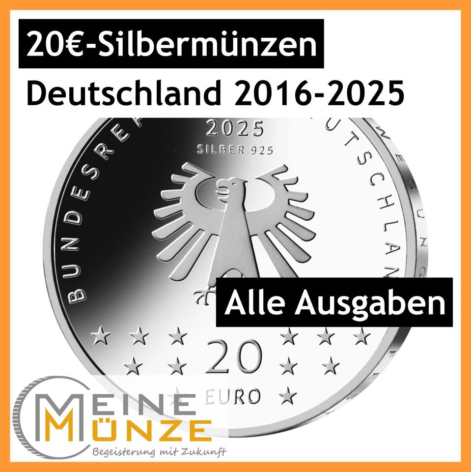 20 Euro Silbermünzen Deutschland Alle Jahrgänge Komplett Zum Wählen 2016 - 2025 - Bild 1 von 1