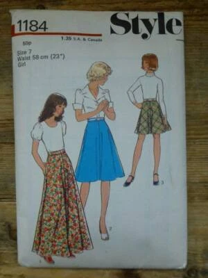 VTG 70s STYLE 1184 GIRLS' PANELLED SKIRTS-3 LENGTHS 23" WAIST SZ 7 SEW PATTERN - Image 1 of 2