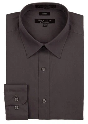 Camisa de vestir Marquis para hombre premium calce ajustado con botones manga larga color liso Foto 1 de 3