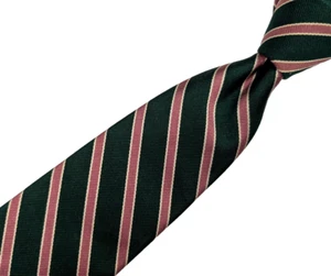 POLO RALPH LAUREN Vtg Unlined Pink Green Repp Stripe Skinny Silk Tie USA Made - Picture 1 of 4