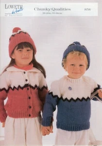 Loweth Knitting Pattern 858: Sweater Jacket & Hat, Chunky Qualities, 20-26", - Picture 1 of 3