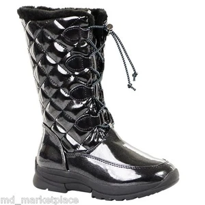 KHOMBU Darcie Niñas Charol Imitación Piel Polar Negro Invierno Botas de Lluvia 11 - Imagen 1 de 10