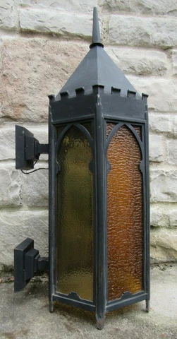 HUGE & AUTHENTIC antique wall lamp light GOTHIC CHURCH CASTLE stained glass 33" Cover