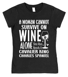 Cavalier King Charles Spaniel T-Shirt Funny Dog Owner Gift Cotton Wine Lover - Picture 1 of 4