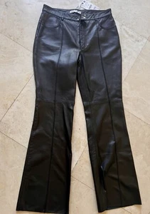 NWT $229 ZARA 100% Genuine Sheep Leather Black Flare Pants Limited Edition Sz I - Picture 1 of 2