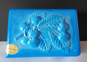 Czech Blue Malachite Rectangular trinket powder box with cherries - Picture 1 of 4