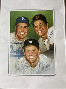 Autographed Willie Mays, Mickey Mantle, Duke Snider lithograph by Rudy GarciaCOA - Picture 1 of 2