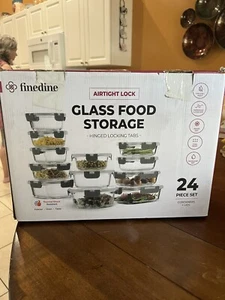 Finedine Airtight Lock 24 Piece Set Glass Food Storage Hinged Locking Tabs Set - Picture 1 of 1