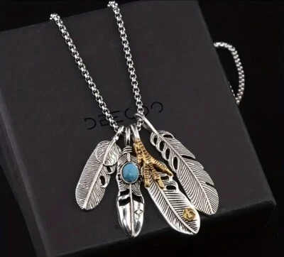 Feathers & Eagles Claw Silver Coloured 20" Necklace, Pendant New - Image 1 of 4
