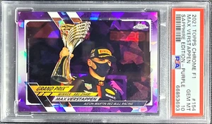 2021 Topps Chrome F1 154 Max Verstappen /10 Sapphire Purple Refractor PSA 10 GEM - Picture 1 of 7