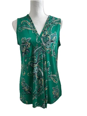 Top plisado sin mangas Dana Buchman verde mediano cachemir Foto 1 de 4