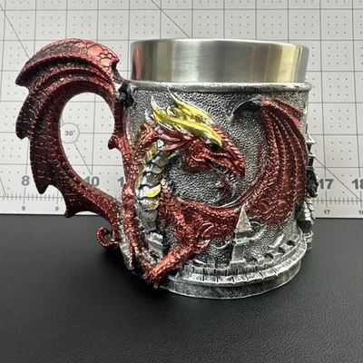 Taza de acero inoxidable con diseño de dragón en forma de café cerveza té bebida 15 oz usada Foto 1 de 4