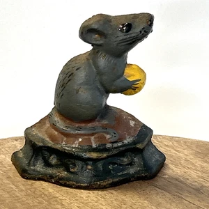 Mouse Doorstop Small Metal Vintage Painted Cheese Cute (9cm Tall) - Picture 1 of 16