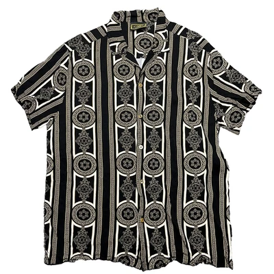 Casa Moda Couture Shirt Men's Medium Baroque Short Sleeve Black Gold Button Up - Image 1 of 4