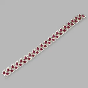9ct Pear Cut Simulated Red Ruby/CZ Women Tennis Bracelet 14k White Gold Plated - Picture 1 of 7