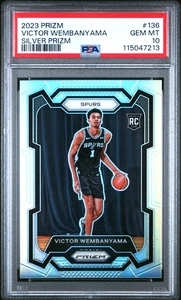 VICTOR WEMBANYAMA 2023 PRIZM SILVER ROOKIE RC #136 PSA 10 GEM MINT! SPURS FRANCE - Picture 1 of 2