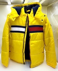 Tommy Hilfiger Jungen große Kinder leuchtend gelbe gefütterte Jacke Größe Large 14/16 neu mit Etikett - Bild 1 von 15
