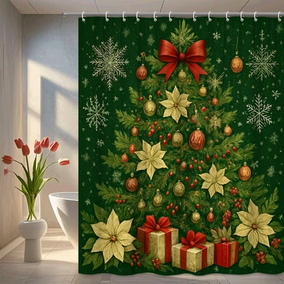 Cortina de Ducha de Navidad con Árbol y Regalos Foto 1 de 4
