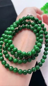 Rare Vintage Natural Emerald Sun Green Jadeite Jade 6.1mm Beads Necklace Grade A - Picture 1 of 6
