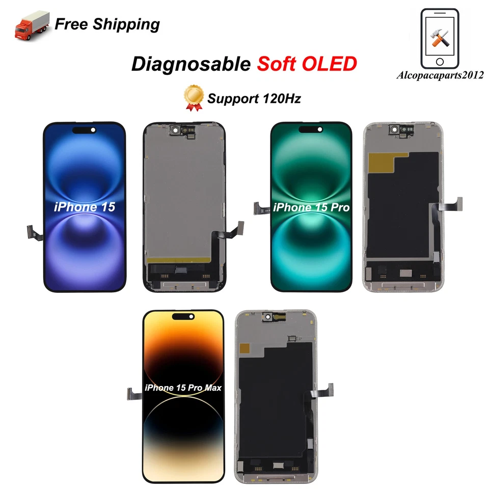 Diagnosable Soft OLED For iPhone 15 15P 15PM Display Touch Screen Replacement - Image 1 of 1