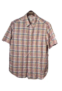 Levi's Shirt Mens Large Red Plaid Cotton Linen Blend Short Sleeve Button Up - Picture 1 of 9