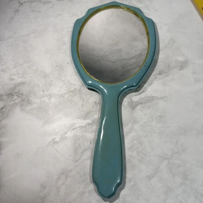 Vintage Celluloid/ Bakelite Not sure  Teal Hand Mirror 14" - Image 1 of 4