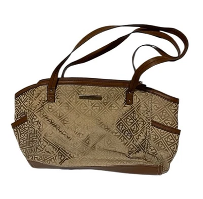 Relic Tan Brown Structured Cloth R Pattern Shoulder Bag Purse * Read - Image 1 of 4
