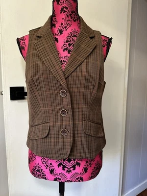 Tommy Hilfiger 10 Vest Brown Check Collared Button Up Pockets Like New - image 1 of 4