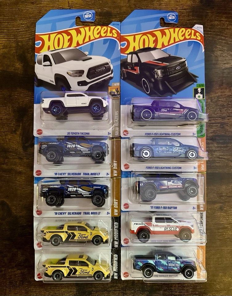 Lote de 10 camionetas Hot Wheels - Ford F-150 Silverado Tacoma Raptor personalizadas Foto 1 de 1