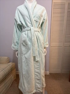 Eddie Bauer Blue Spa Robe Collar Belt 3 Pockets Sz L - Picture 1 of 13