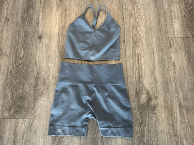 Set Active Luxform Bra and Biker Short Set Gray Medium High Waist Racer - Image 1 of 4