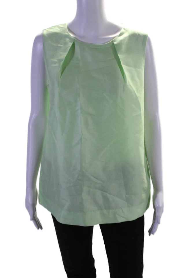 Lida Baday Women's Round Neck Sleeveless Slit Hem Blouse Green Size 10 - Image 1 of 4