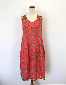 Orientique Australia Womens Dress 10 Red Floral Flowy Organic Cotton Boho Hippie - Picture 1 of 11