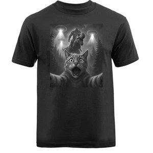 T-Shirt Scared Cat Selfie with Sasquatch Big Foot lustig humorvoll - Bild 1 von 17