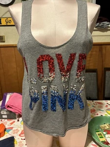 Victoria's Secret Pink Love Pink Pailletten Logo Tanktop 4. Juli Labor MemorialDay - Bild 1 von 5