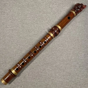 Nepali Bansuri Flute Edge-blown Wood Brass 17" + Wooden Tassle EUC (A) - Picture 1 of 13