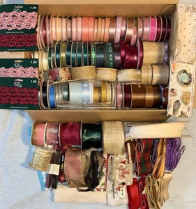 Assorted Mixed New and Used Vintage Craft Ribbon Spools Remnants Lot of 80+ - Picture 1 of 17