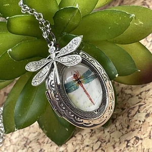 Dragonfly Locket Necklace JEWELRY Pendant PHOTO Silver Valentine’s Day Gift Wife - Picture 1 of 15