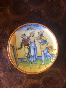 Majolika Caffaggiolo Teller handbemalt biblische Szene SIGNIERT - Bild 1 von 12