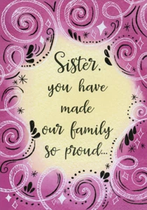 Purple White & Black Swirling Border So Proud Sister Graduation Congrats Card - Picture 1 of 2