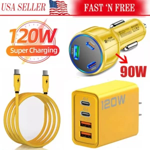 120W USB-C Fast Wall Charger 90W Car Charger 4FT Cable For Google Pixel 9 8 7 6 - Picture 1 of 21