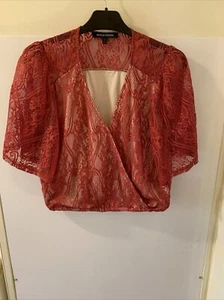 Jealous Tomato Crop Top Rust Soft Lace BatwingSleeves Size Med.Snap Front - Picture 1 of 7