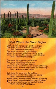 Postcard "Out Where the West Begins" poem cacti cactus 1946 linen - Imagen 1 de 2