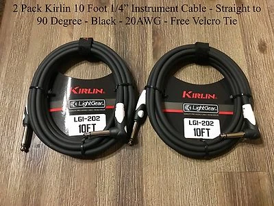 NEW 2-Pack Kirlin 10 ft Patch Cable 1/4" Straight To 1/4" Right Angle  Free Tie! - Image 1 of 4