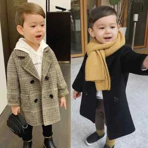 Autumn Winter Boys Jacket Solid Lapel Double Woollen Overcoat for 2-6 Years Boys - Picture 1 of 27