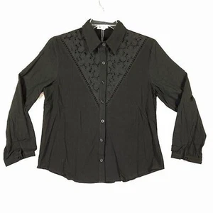 Hotouch Shirt Womens Sz Med Black Retro Western Long Sleeve Shirt Button Down - Picture 1 of 12