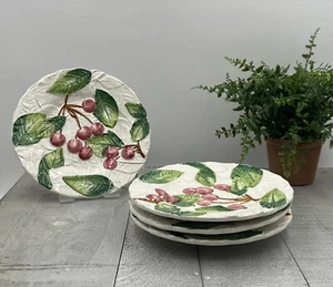 Majolika ITALIEN Obst KIRSCHE Salat TELLER 8,25" weiß rot grün 4er SET - Lot B - Bild 1 von 13