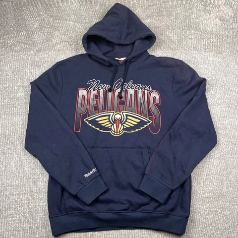 New Orleans Pelicans Mitchell & Ness Hoodie Men Extra Large Navy Blue Pullover Cover