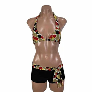 Vintage Y2K No Boundaries Black Polka Dot String Bikini Boyshorts sz Medium - Picture 1 of 10